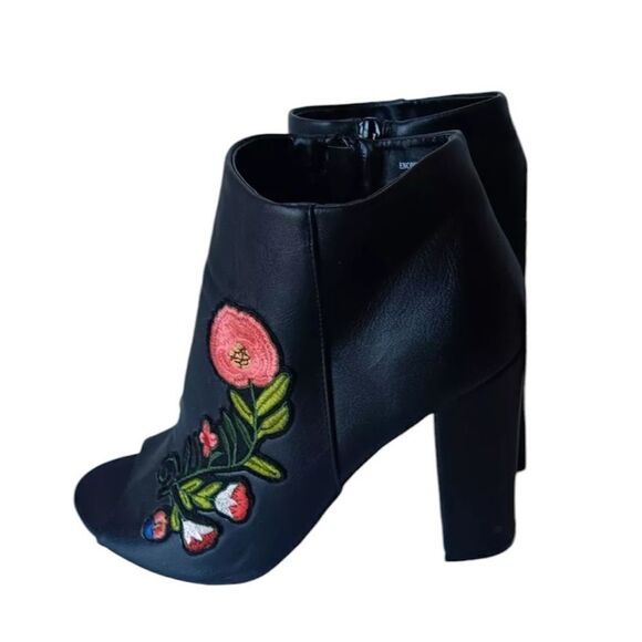 BAMBOO Black Embroidered Peep-Toe Booties - Picture 2 of 6